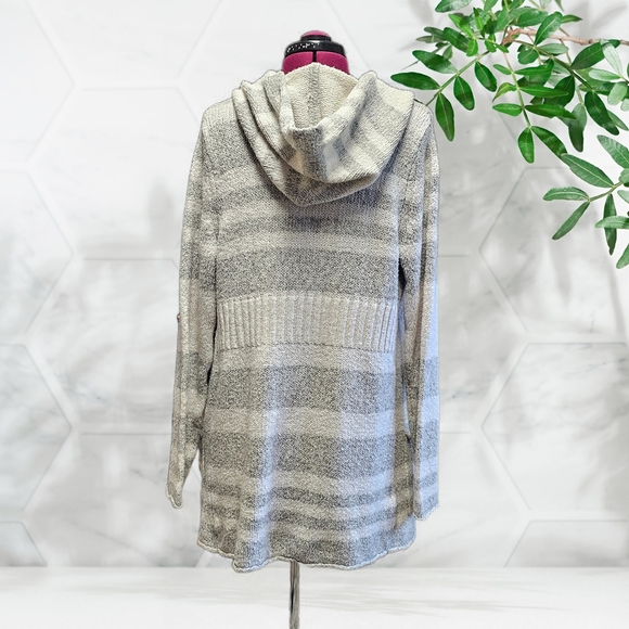Eddie Bauer Lounge Sleepwear Cozy Hooded Open Front Cardigan Grey Stripe - Picture 6 of 16